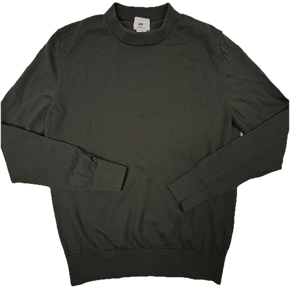HM SLIM FIT WOOL SWEATER Mocha Men Medium Crew Neck Knit Pullover Lightweight EC